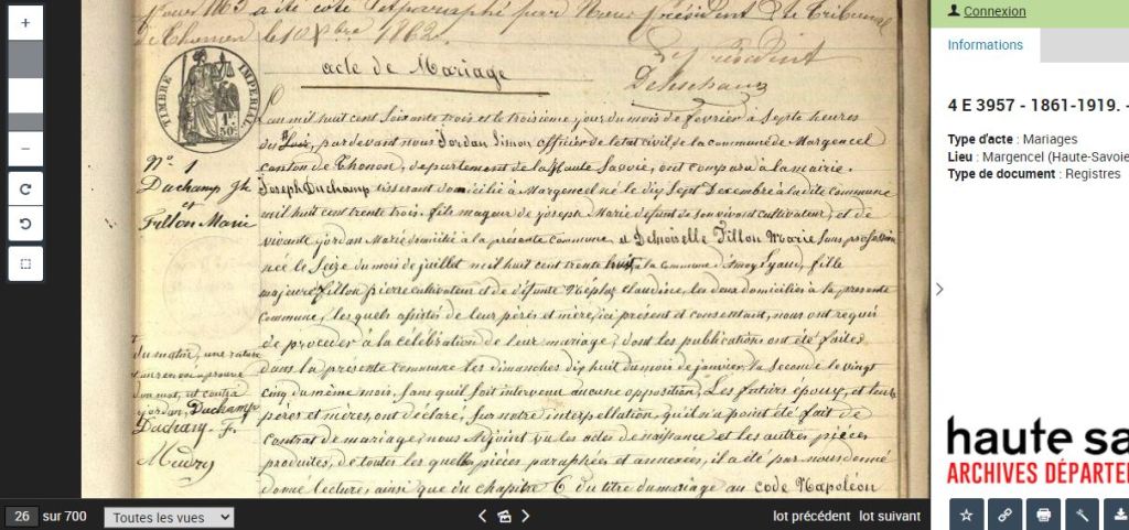 Joseph Duchamp mariage