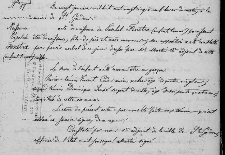 acte de naissance de paschal fenetra